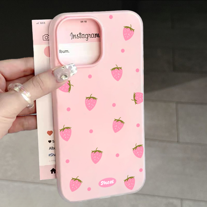 Phone Cases Iphone 16 Pro Max - Sweet Pink Strawberry Pattern Phone Case