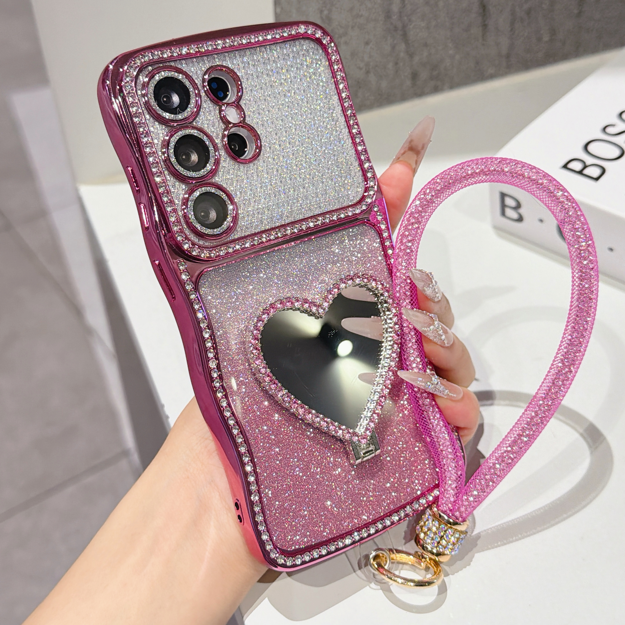Phone Cases With Stand - Gradient Glitter Rhinestone Phone Case For