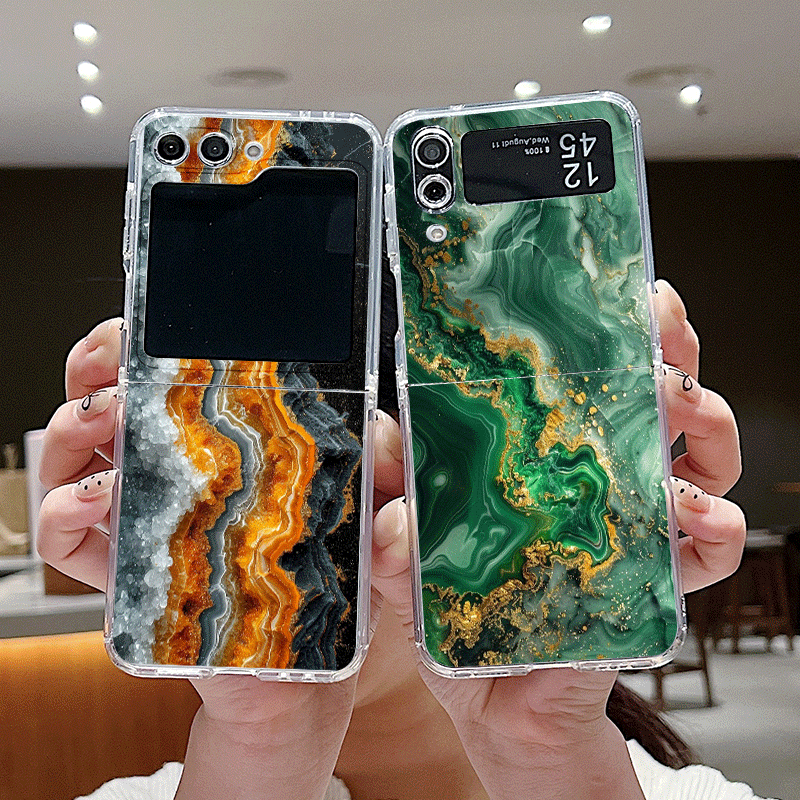Phone Cases Z Flip 6 - Artistic Colorful Marble Texture Pattern Clear